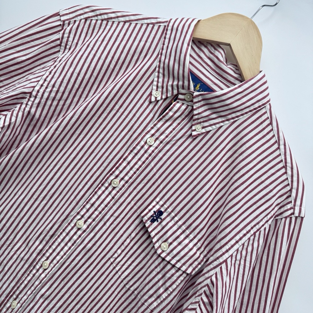 Ralph Lauren Men's S Red/White Striped LS Cotton Woven Button-Up Button-Down